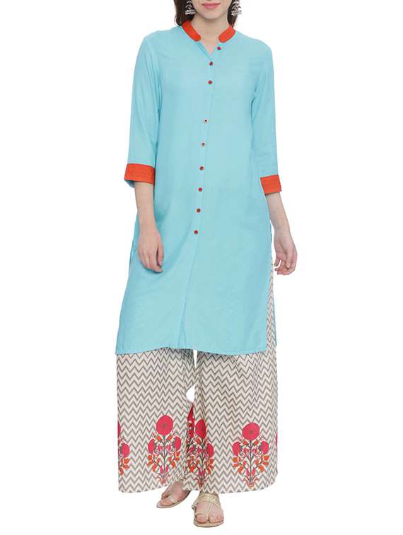 sky blue rayon straight kurta