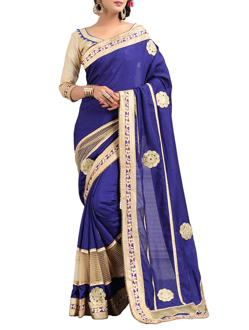 blue silk embroidered saree with blouse