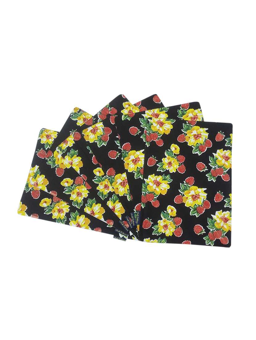 black floral printed cotton set of 6 table mat