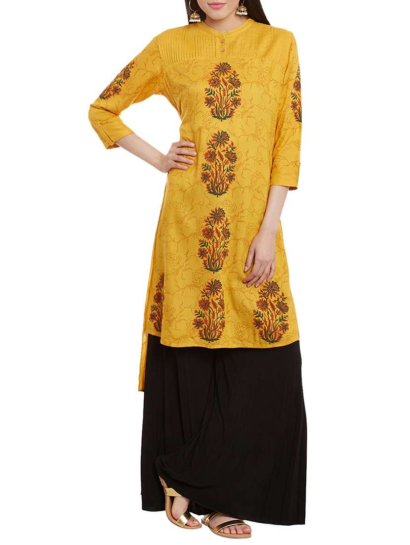 high-low block print kurta
