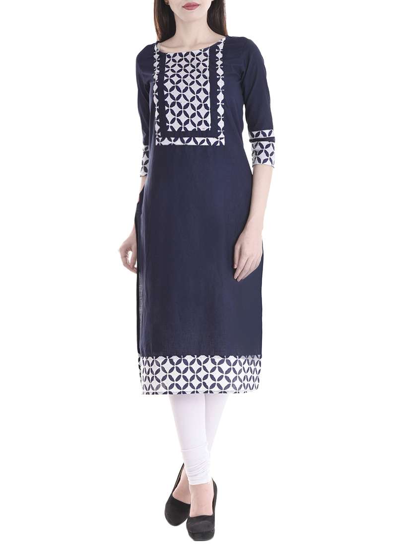 blue cotton straight kurta