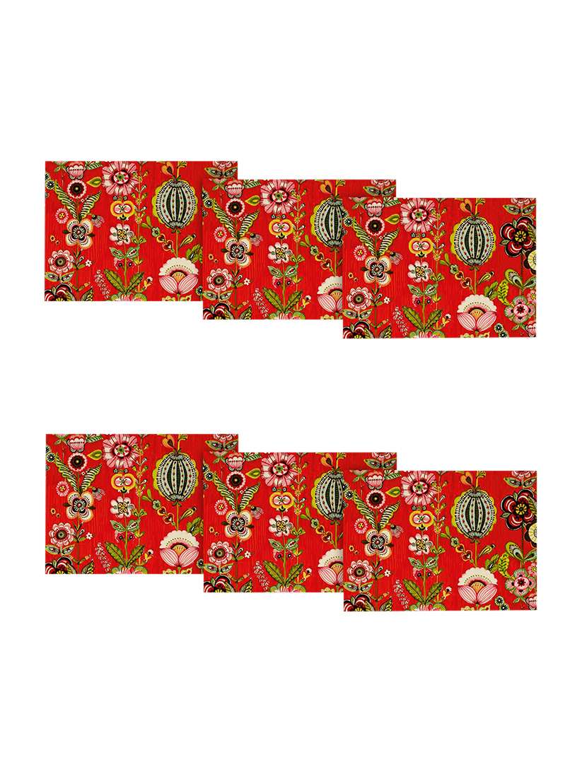red polyester printed set of 6 table mat