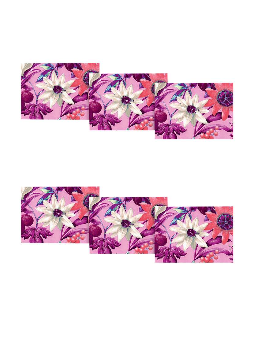 pink polyester floral printed set of 6 table mat