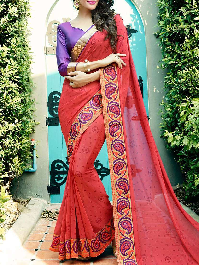 red georgette bandhani saree