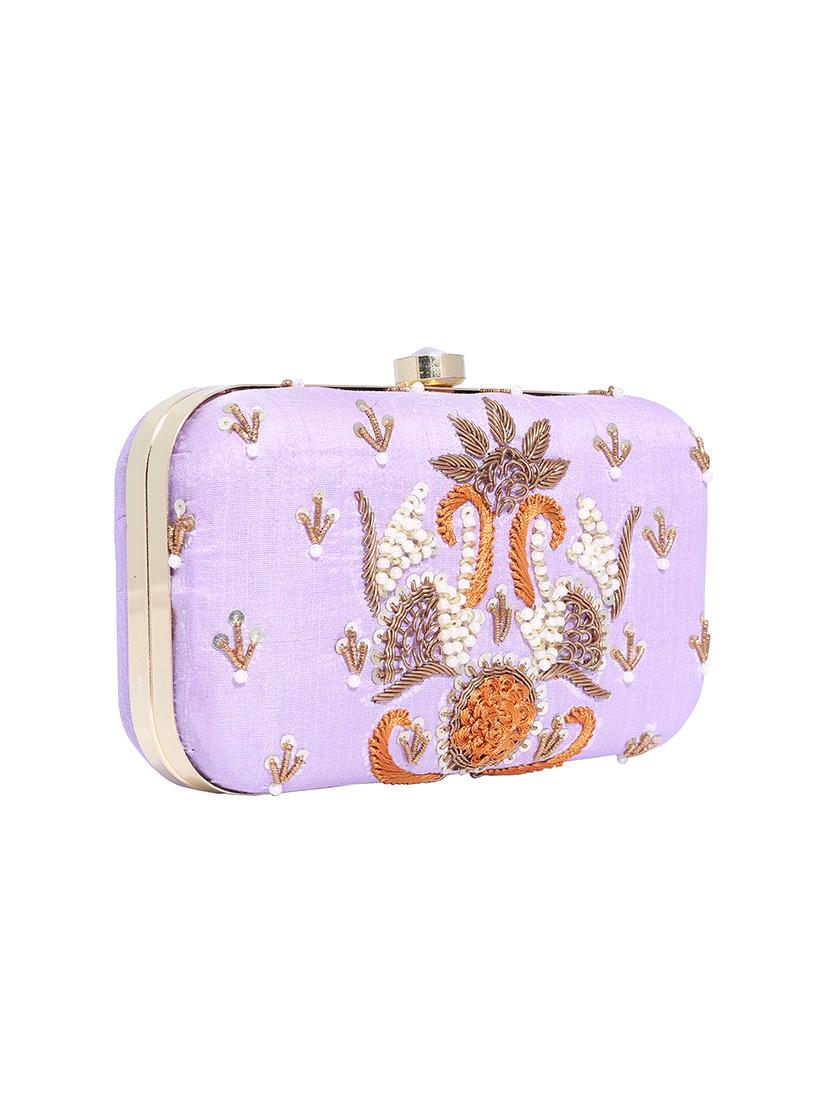 purple metal structured clutch - 13949077 - Standard Image - 4