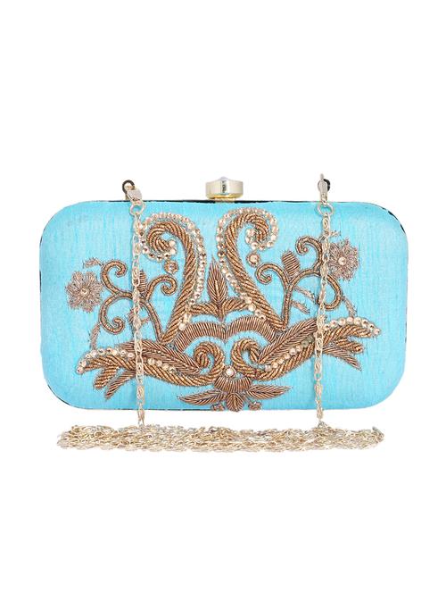 blue metal structured clutch - 13949079 -  Standard Image - 0