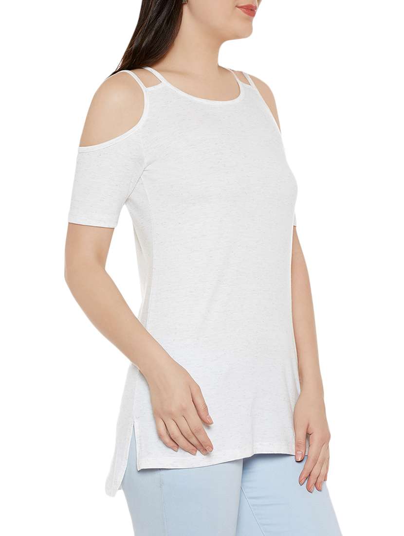 cold shoulder solid top - 13950814 -  Standard Image - 1