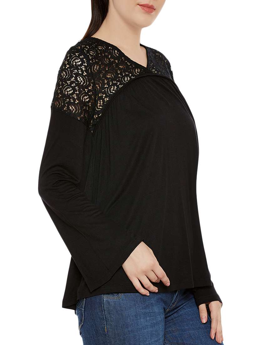 lace panel bell sleeved top  - 13950823 -  Standard Image - 1