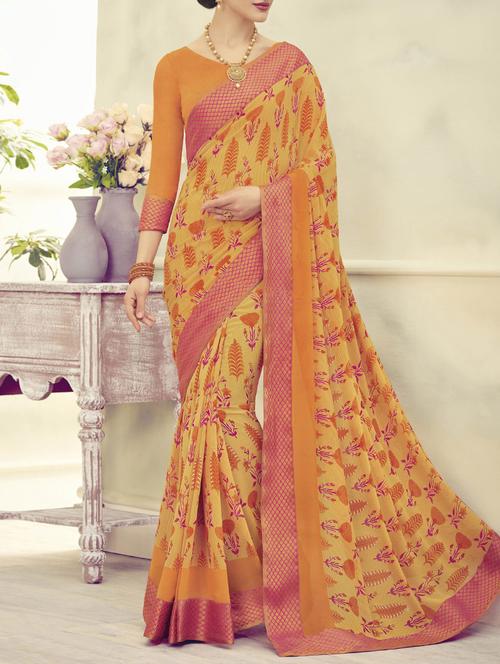 orange printed georgette saree with blouse - 13953360 -  Standard Image - 0