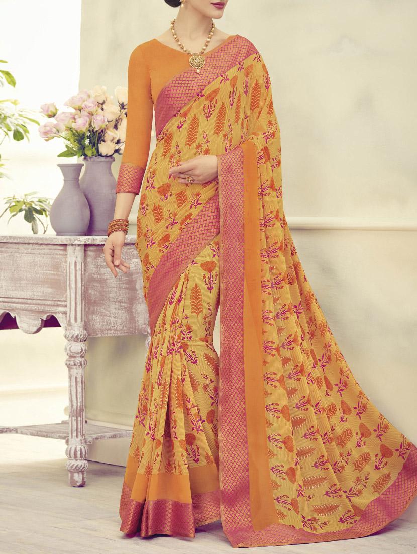 orange printed georgette saree with blouse - 13953360 -  Zoom Image - 0
