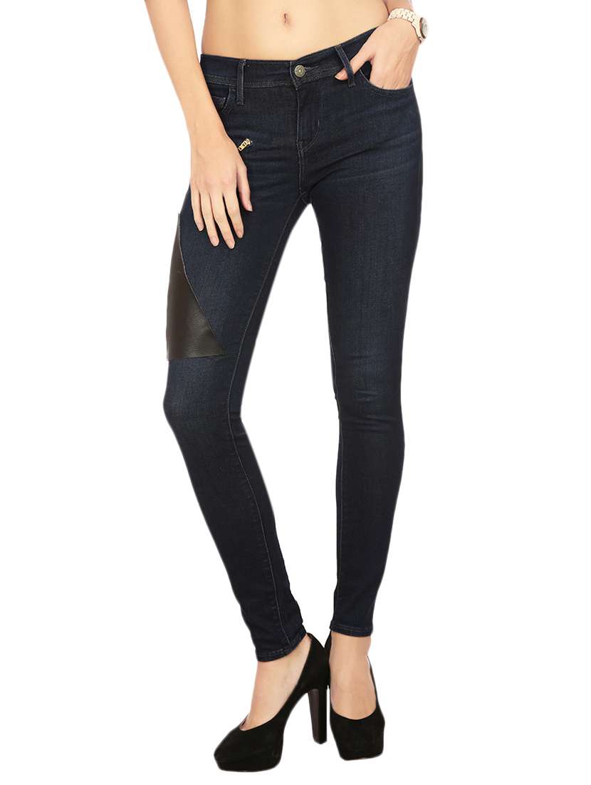 dark blue denim jean with applique patch