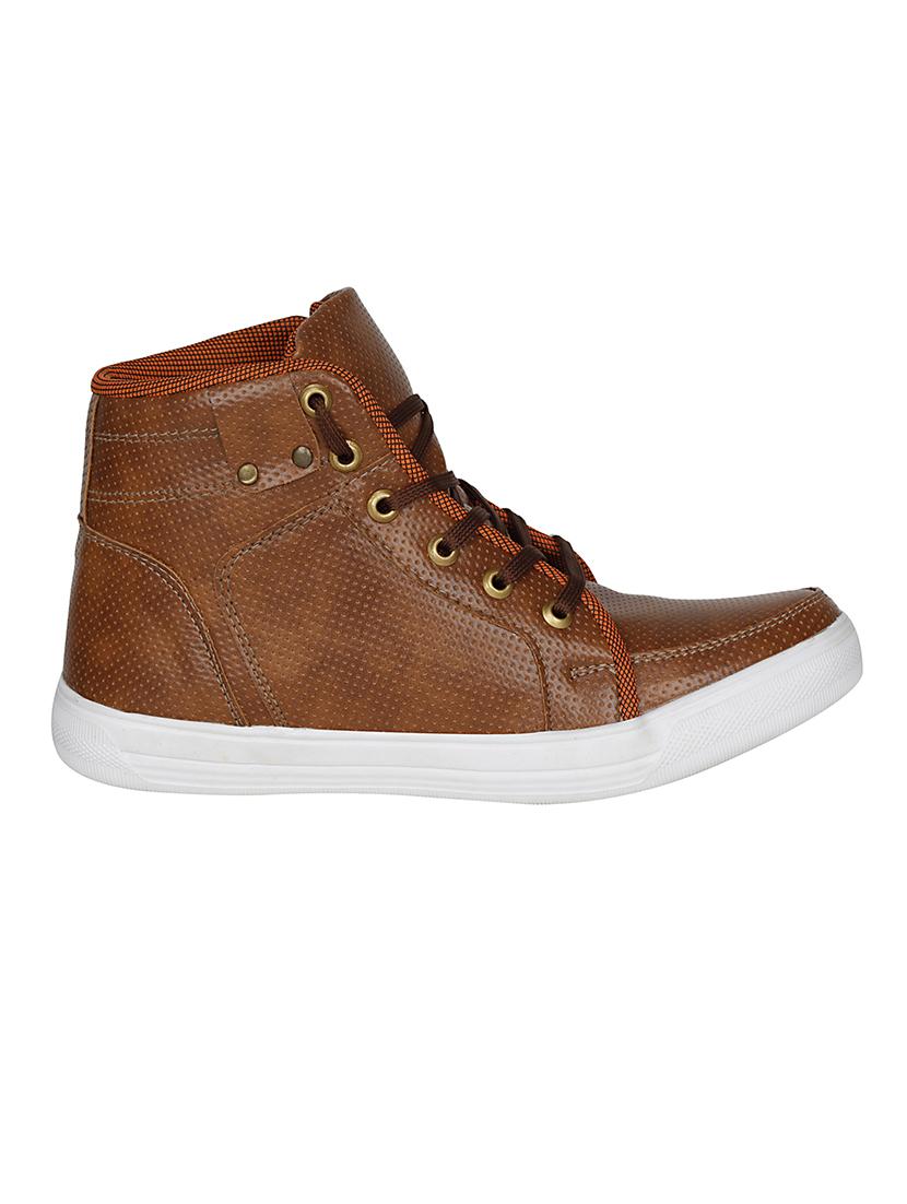 tan leatherette lace up sneaker - 13960103 - Standard Image - 1