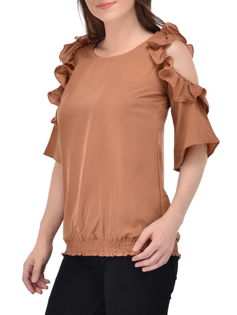 brown ruffled top - 13961916 - Standard Image - 1