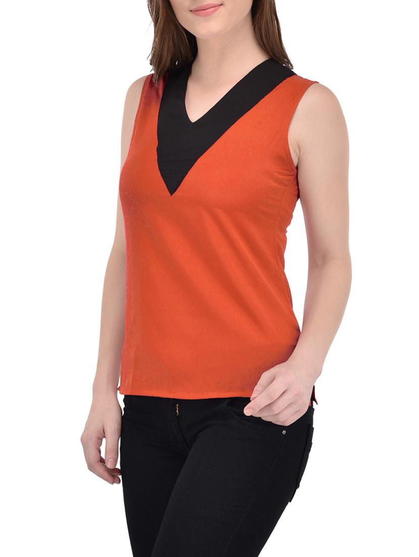 contrast neck sleeveless top - 13961926 - Standard Image - 1