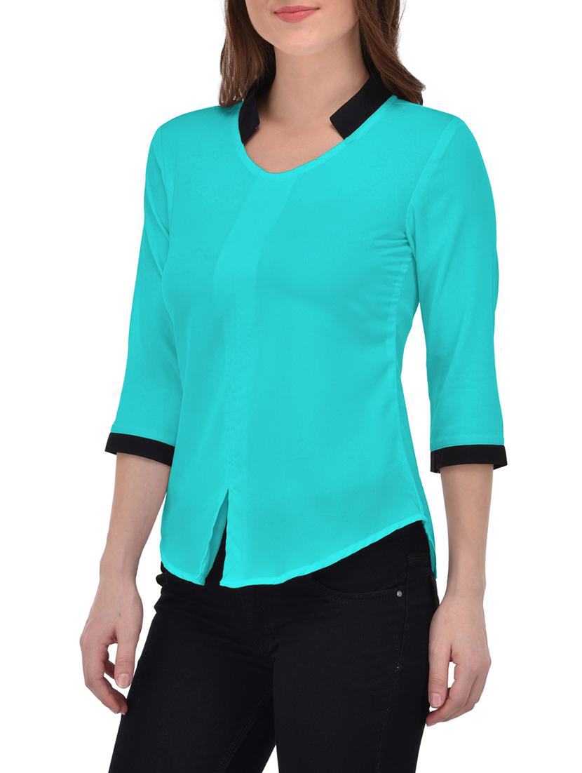 contrast collar and sleeved top - 13961947 -  Standard Image - 1