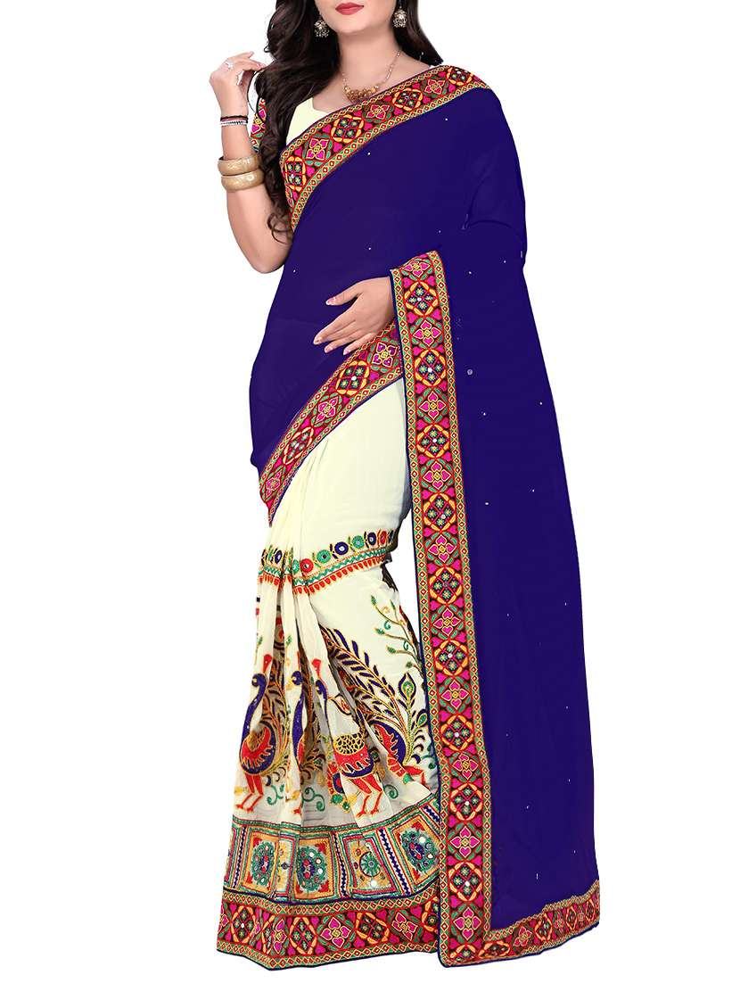 women's solid with work multi colored saree