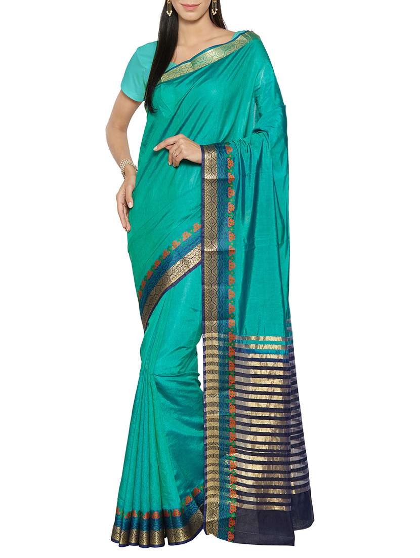 Turquoise Colour Silk Bordered saree with blouse