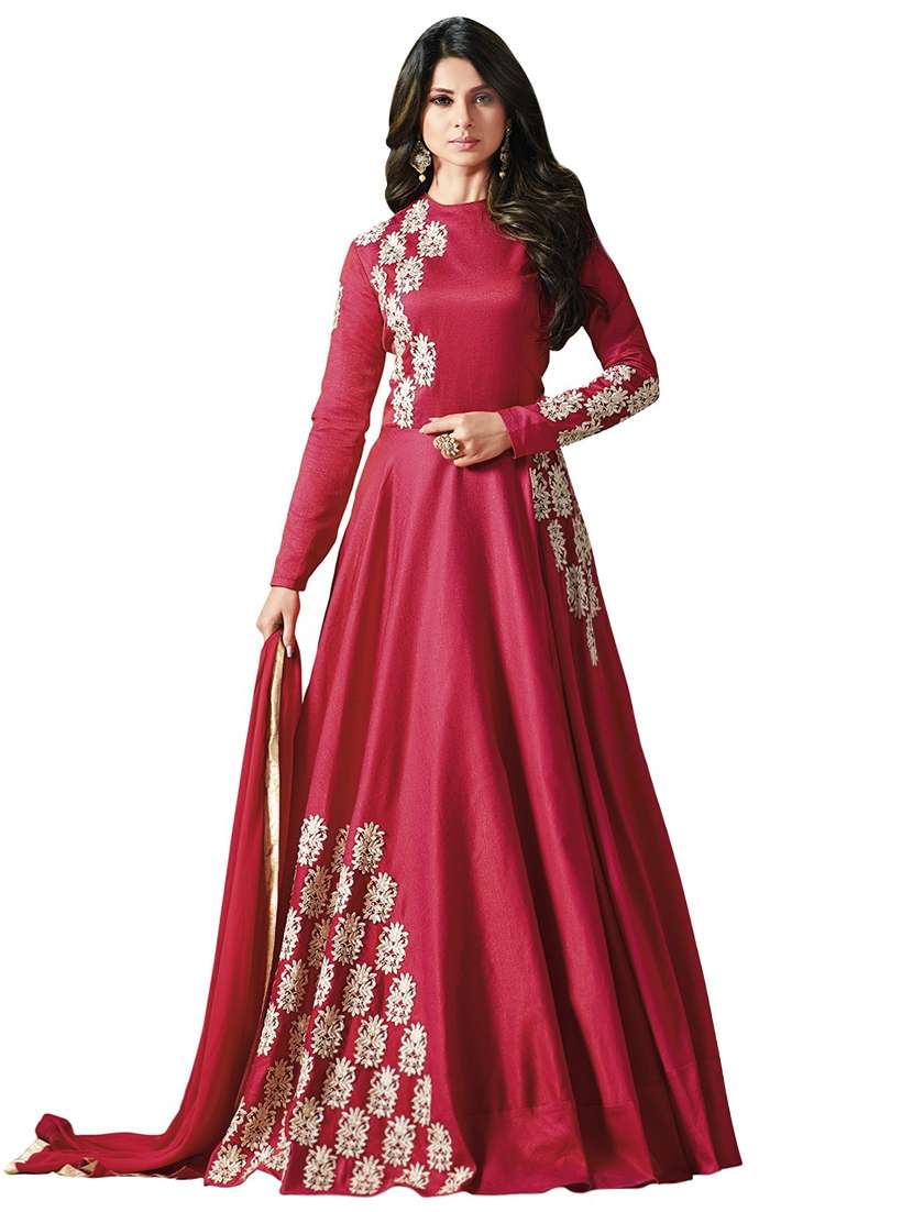 Embroidered semi-stitched flared suit