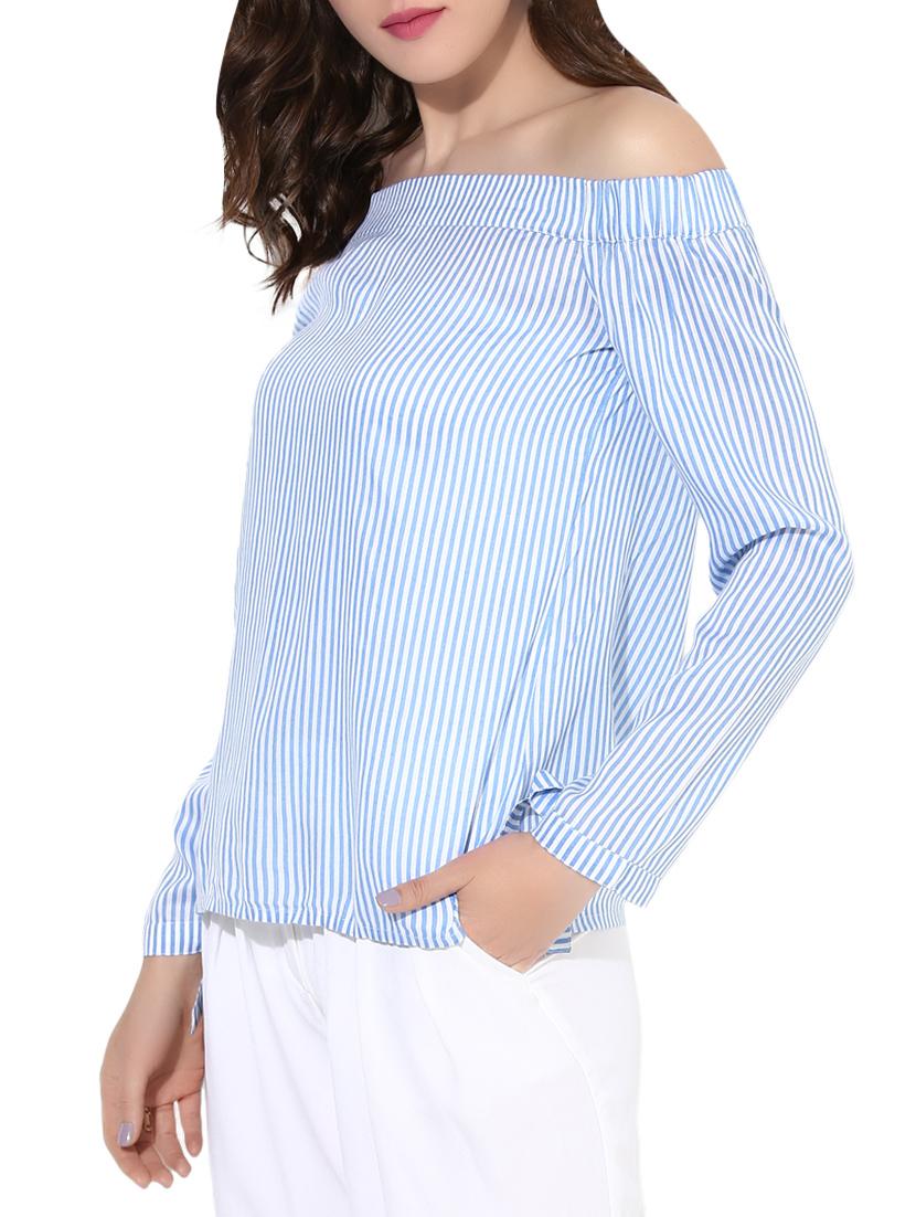 off shoulder striped top - 13973635 - Standard Image - 1