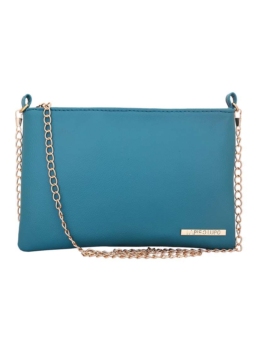 blue solid regular sling bag