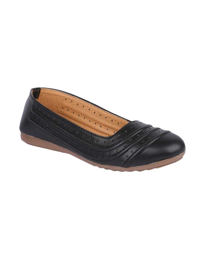 black faux leather slip on ballerina