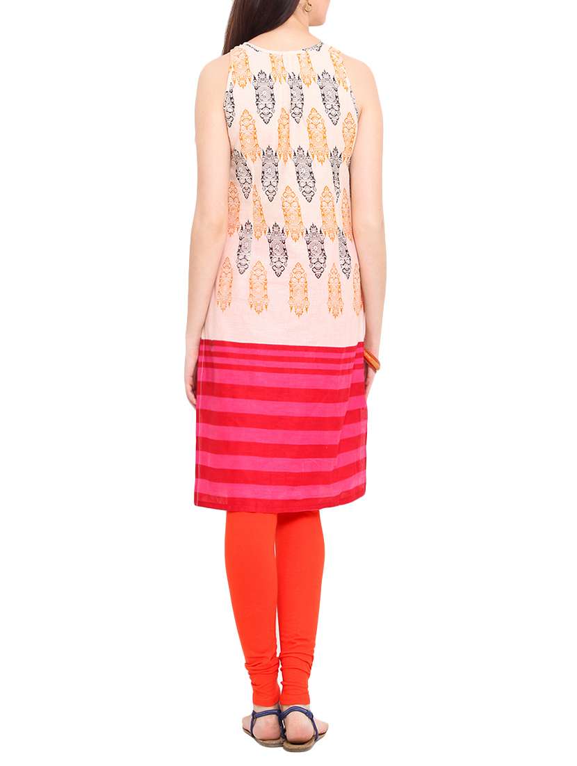 peach cotton straight kurta - 13978700 -  Standard Image - 1