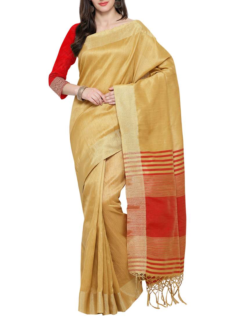 beige art silk handloom saree with blouse