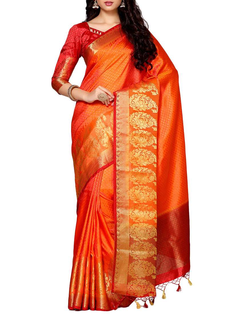 orange art silk kanjivaram saree