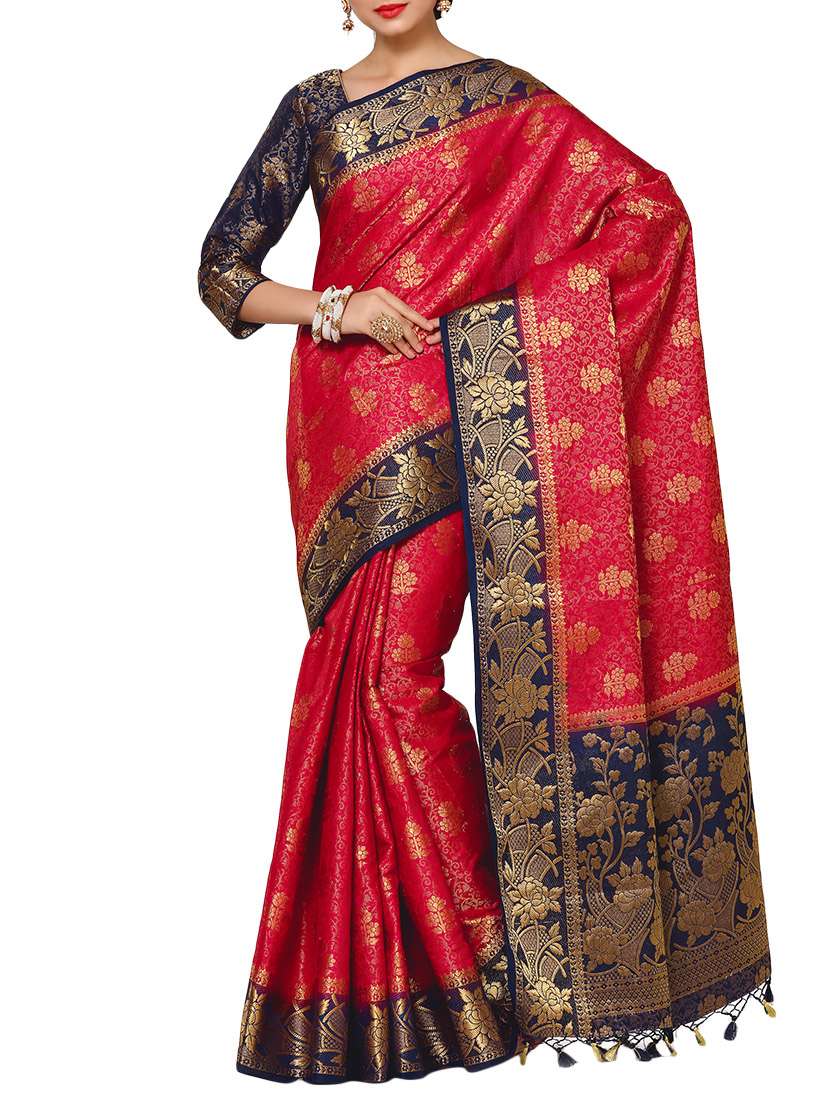 red crepe kanjivaram saree