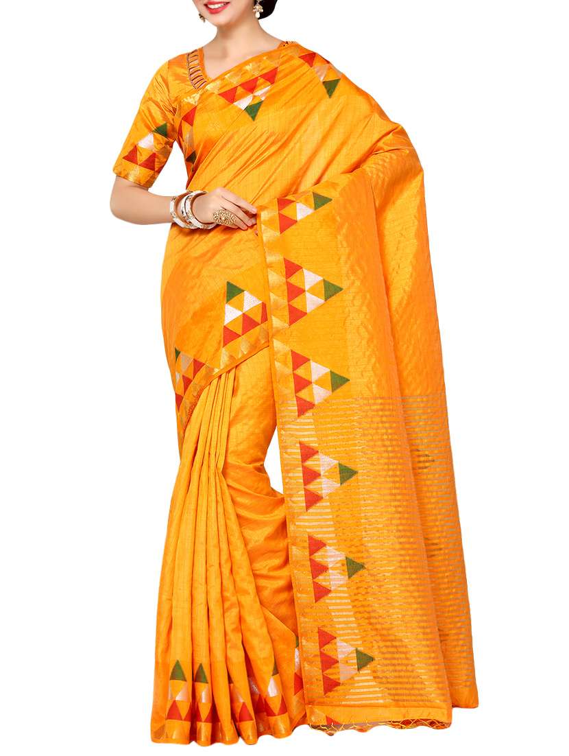orange art silk woven saree
