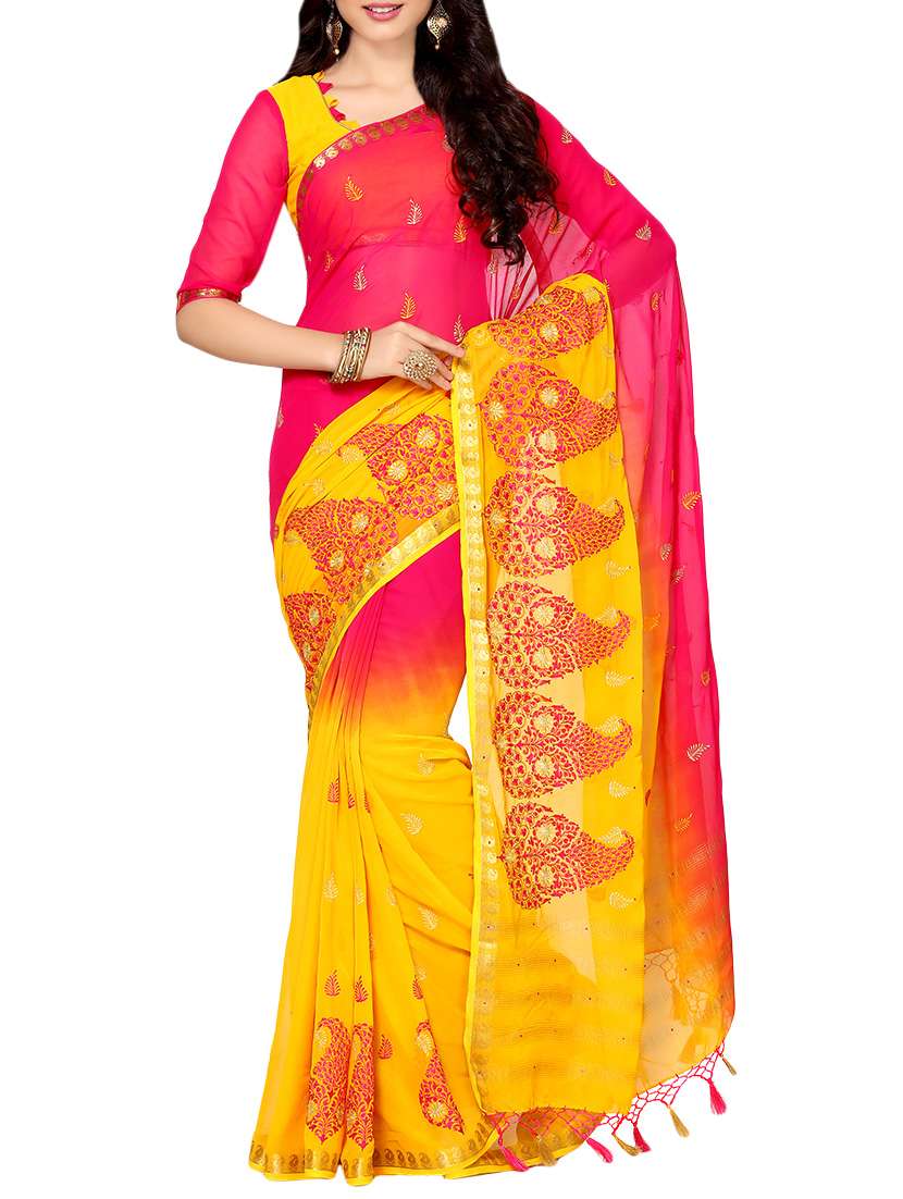 dual shade thread embroidered saree