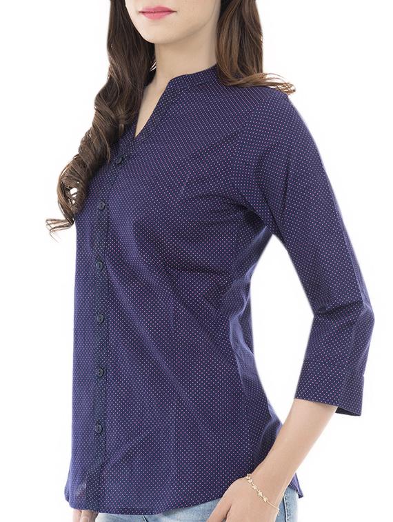 navy blue printed cotton regular shirt - 13984430 - Standard Image - 1