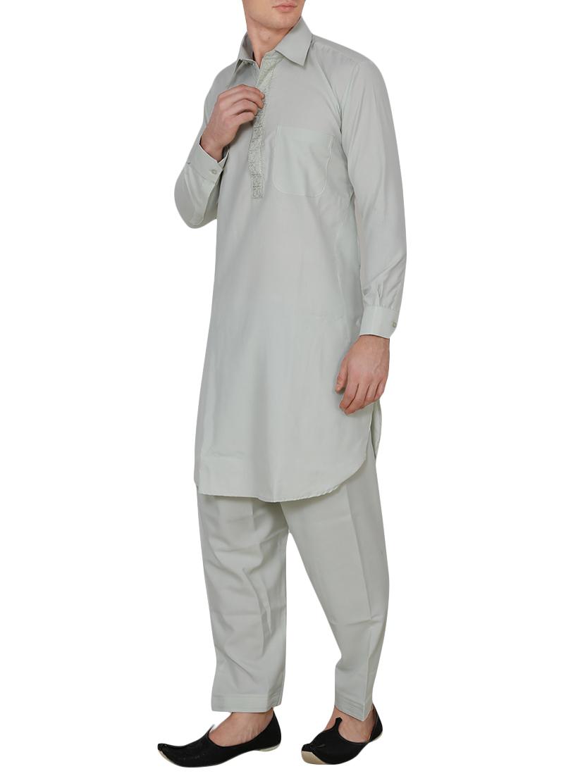 grey cotton pathani ethnic wear set - 13990018 -  Standard Image - 1