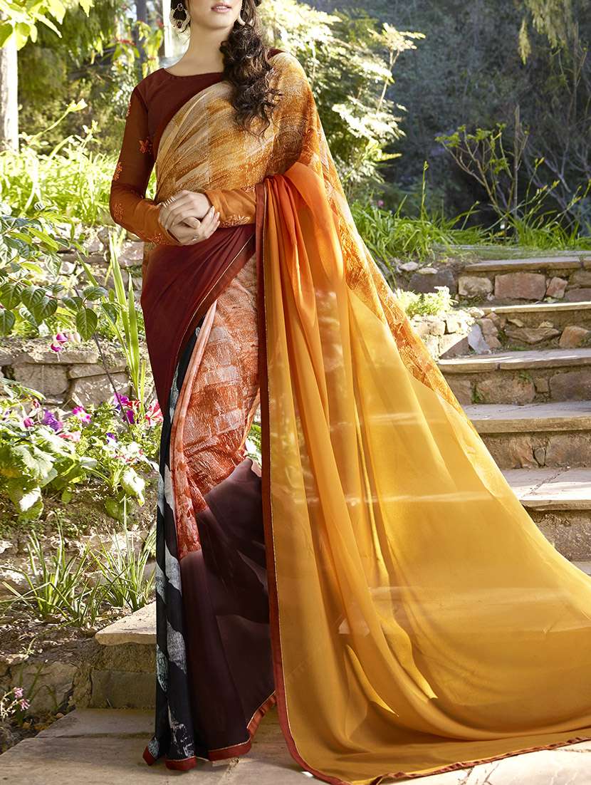 multi colored printed georgette saree