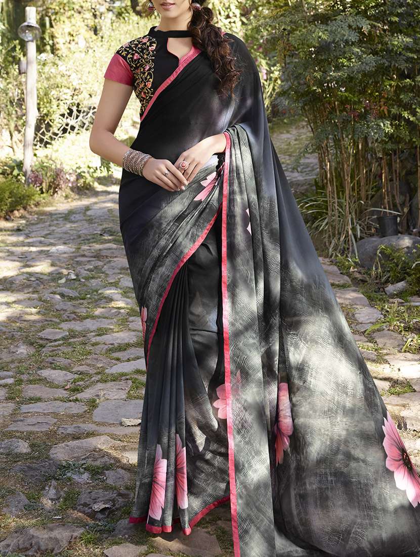 black printed georgette saree