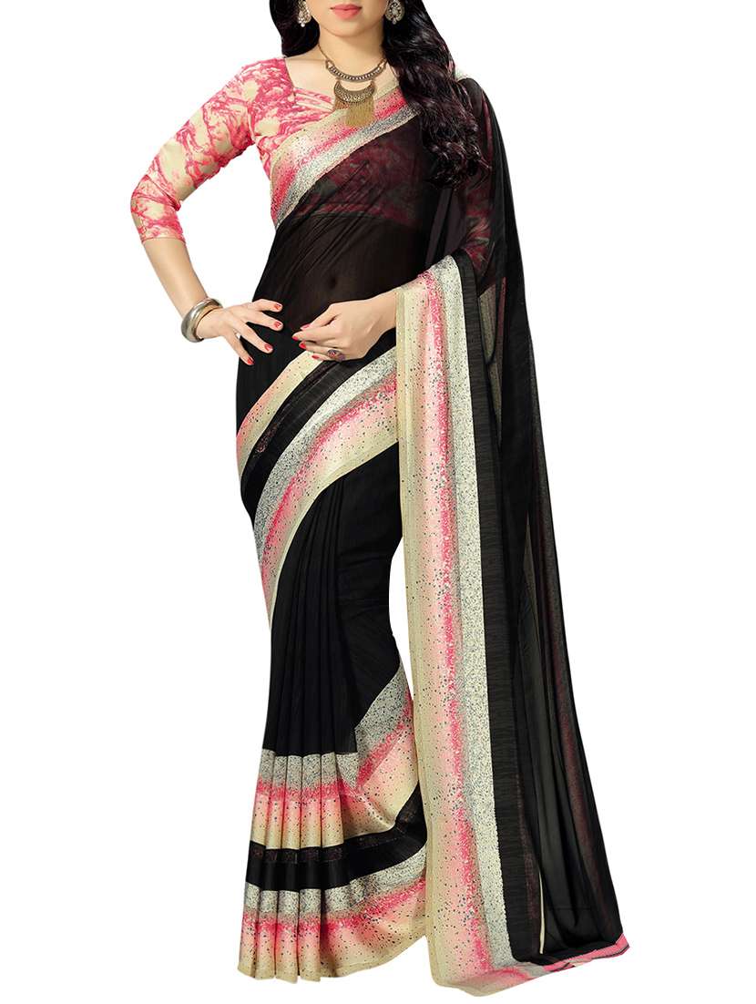 black georgette printed saree with blouse