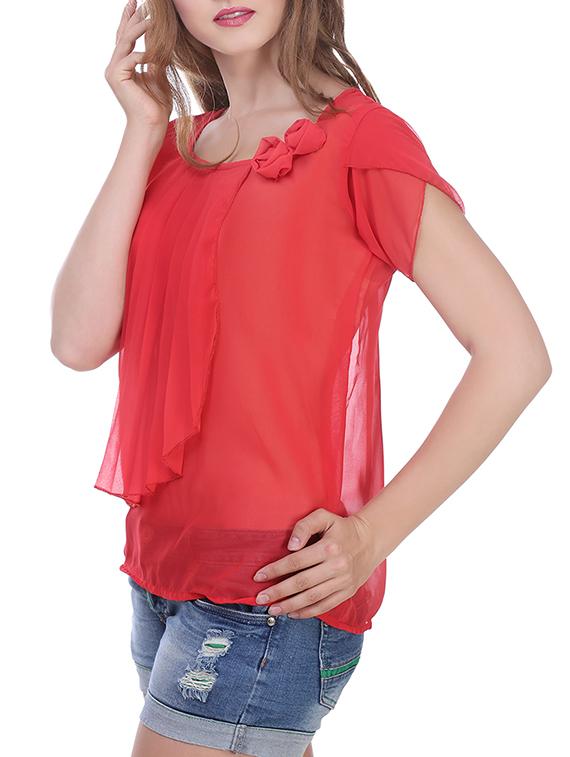 red georgette layered top - 13996931 - Standard Image - 1