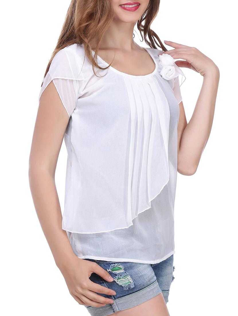 white georgette layered top - 13996934 - Standard Image - 1