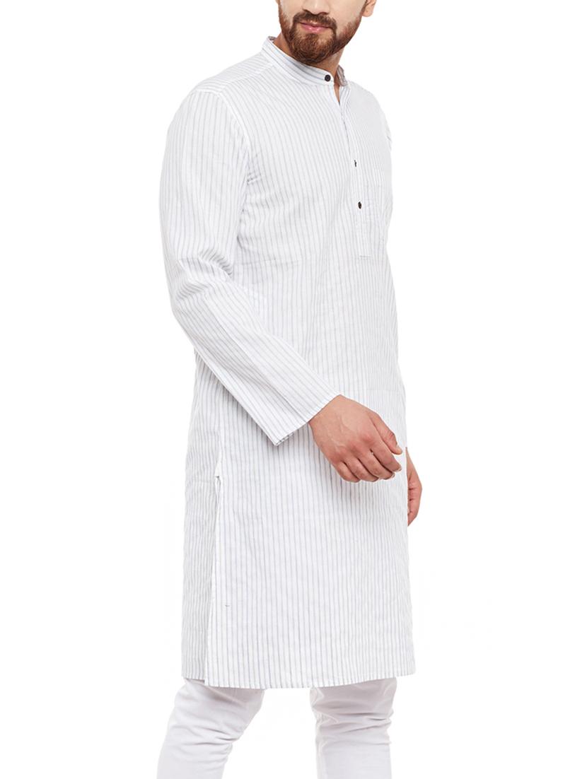 white cotton long kurta - 14001336 - Standard Image - 1