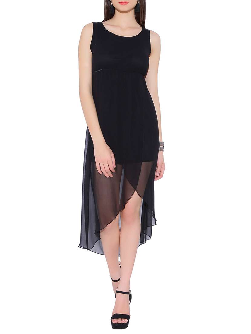 round neck solid asymmetric dress