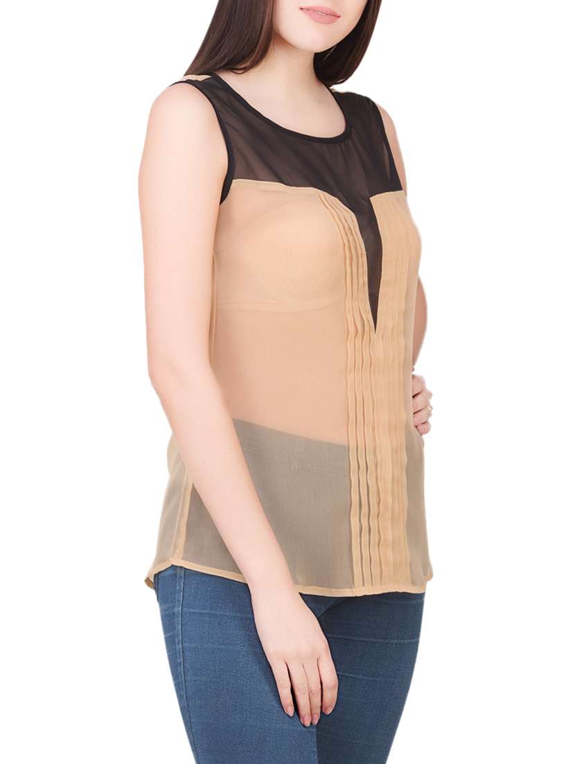 beige georgette top - 14002462 -  Standard Image - 1