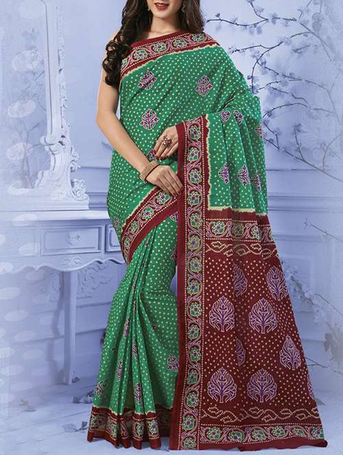 women's bandhani green colored saree with blouse - 14003487 - Standard Image - 0