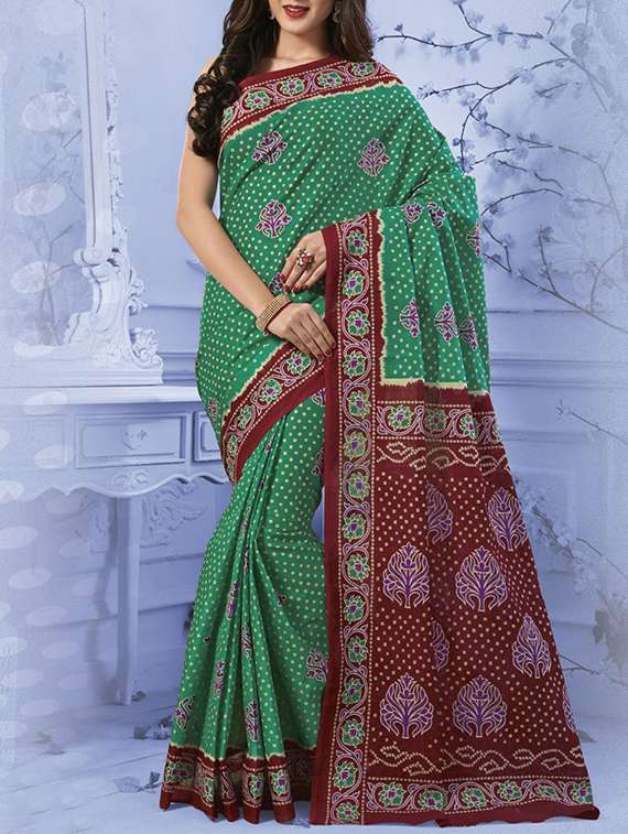 women's bandhani green colored saree with blouse - 14003487 - Zoom Image - 0