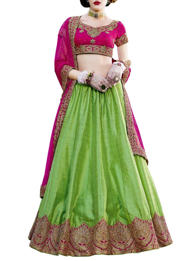green faux georgette flared lehenga