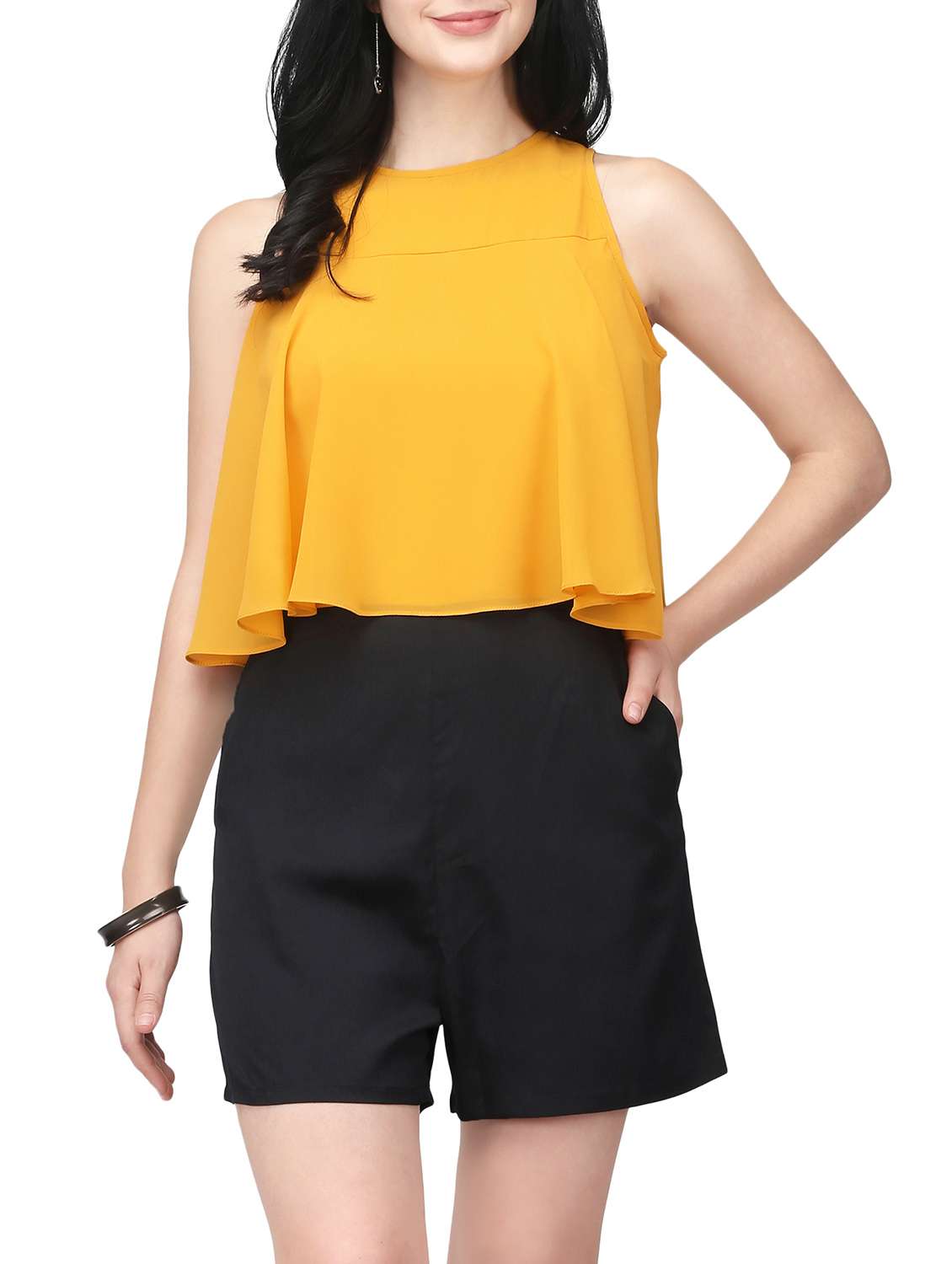 color block layered romper