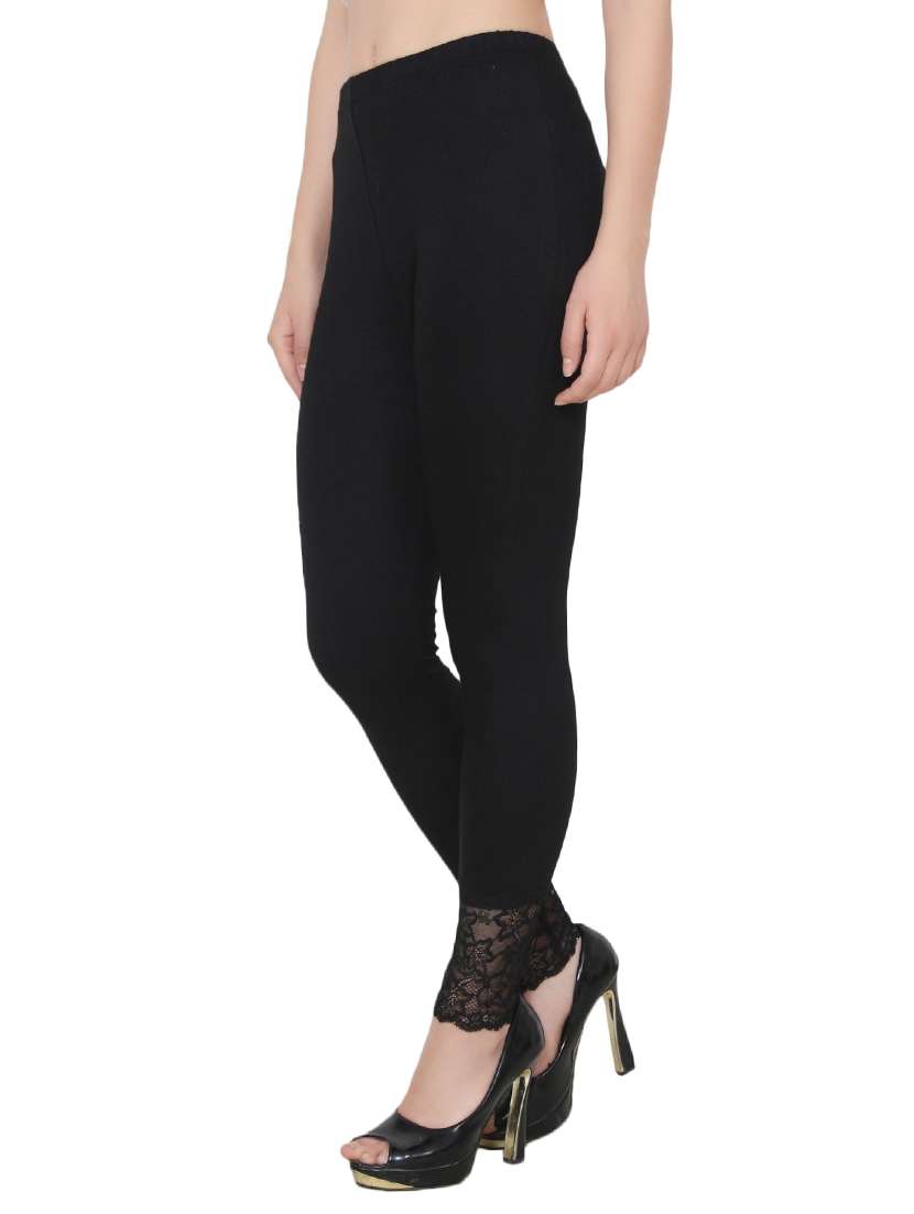 black lace detailed ankle length legging - 14005753 -  Standard Image - 1