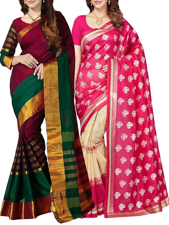 set of 2 multicolor art silk saree with blouse