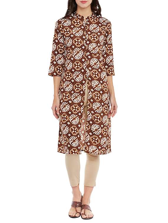 brown viscose high slit kurta