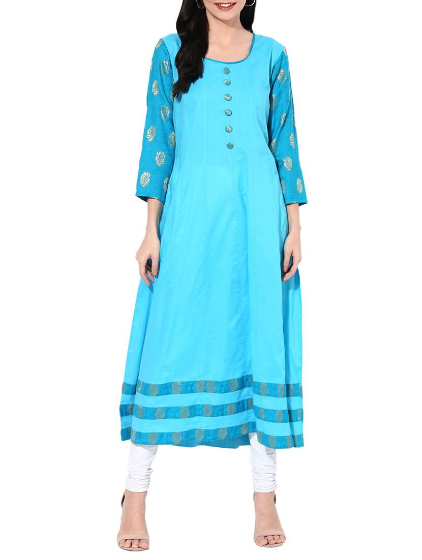 sky blue cotton flared kurta