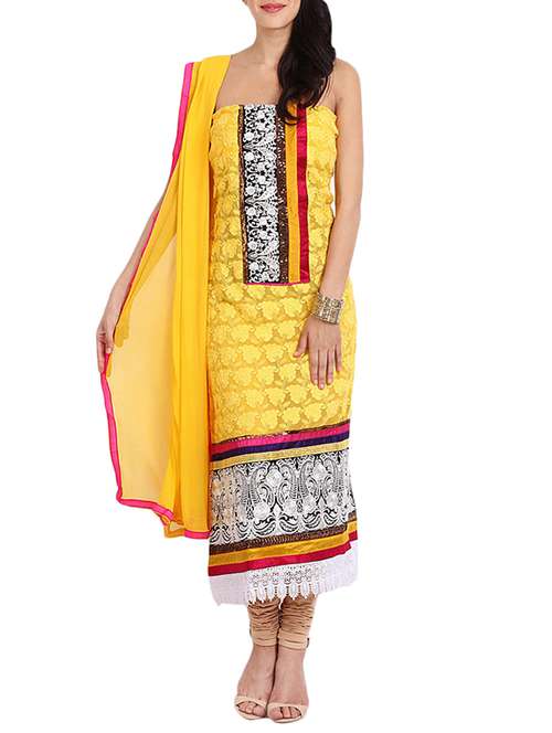 yellow georgette pakistani dress material - 14009868 -  Standard Image - 0